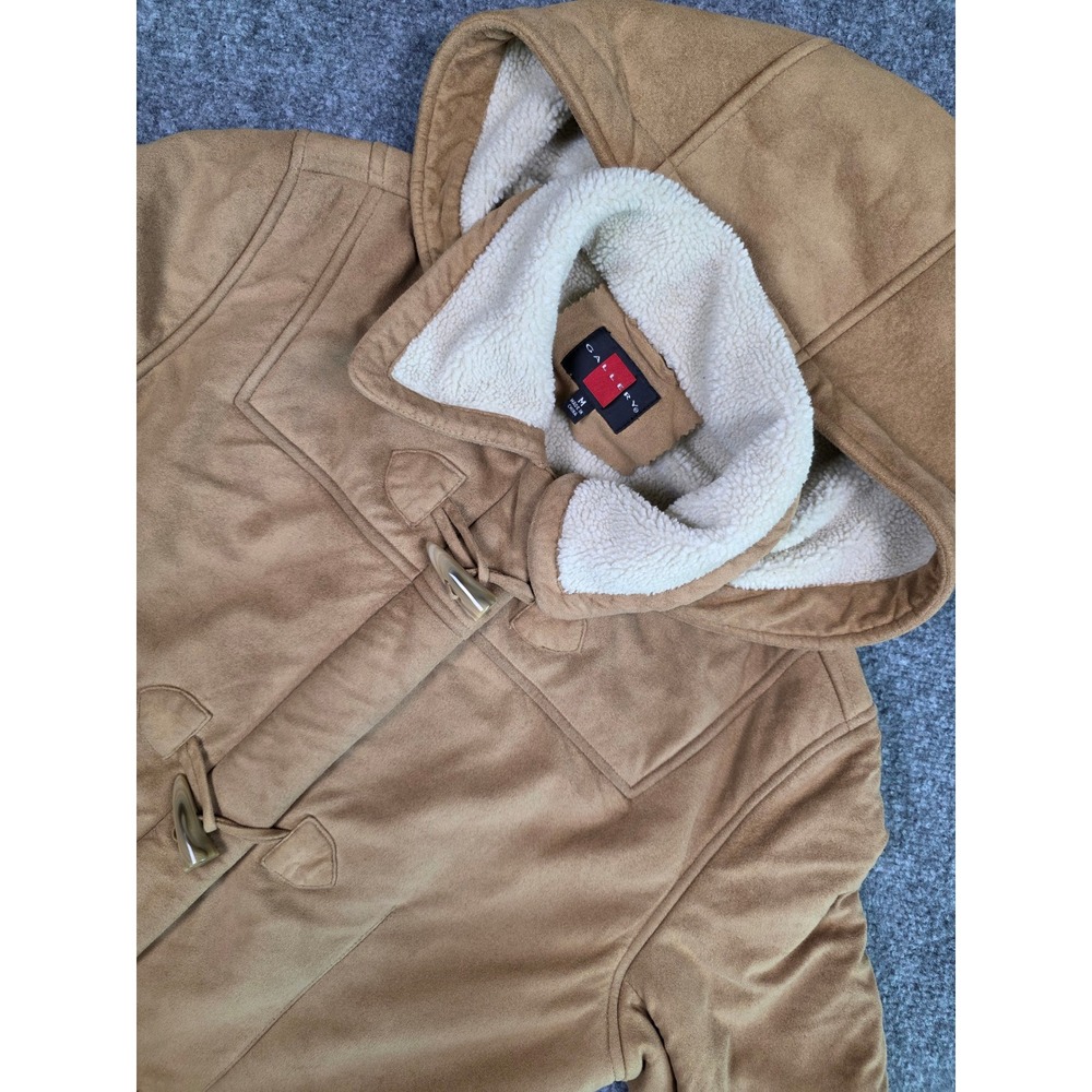 Gallery Duffle Coat Womens Medium Tan Faux Suede Sherpa Lined Hooded Jacket
